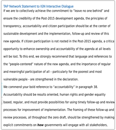 TAP Network Statement to IGN Interactive Dialouge